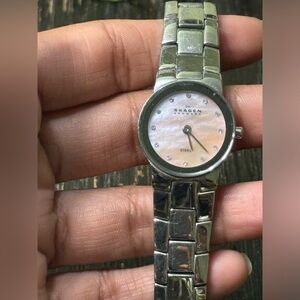 Skagen Silver Watch with Pearl Dial